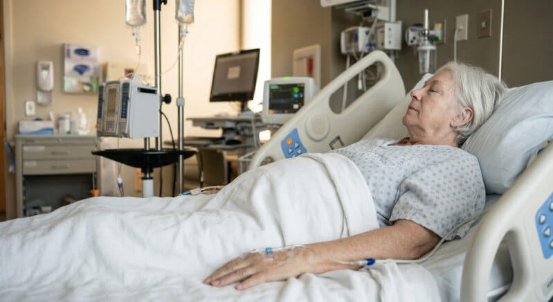 Anonymous senior woman in hospital recovery